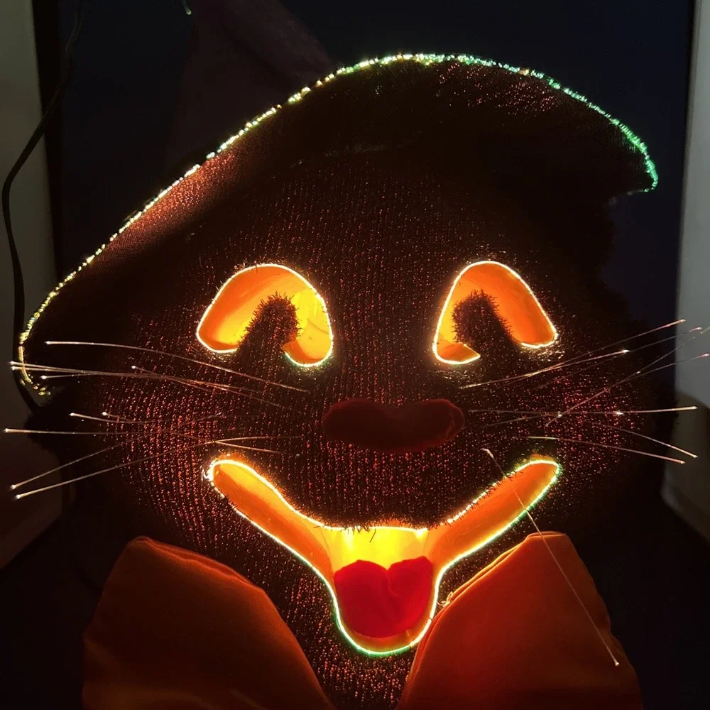 Dept 56 Halloween Black Cat Bow Tie Color Changing FIBER OPTIC Vintage 14x12